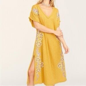 Free People Yellow Floral Embroidered Dress